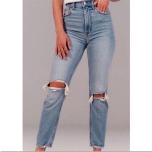 abercrombie & fitch the ankle straight ultra high rise distressed jeans 4 Long